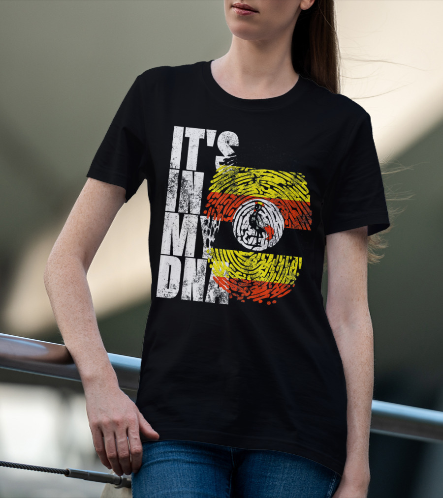 It's In My DNA Uganda African American Flag Fingerprint T-Shirt