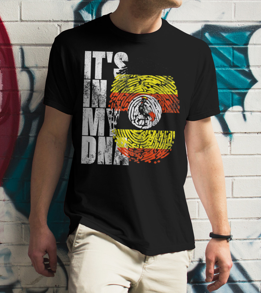 It's In My DNA Uganda African American Flag Fingerprint T-Shirt