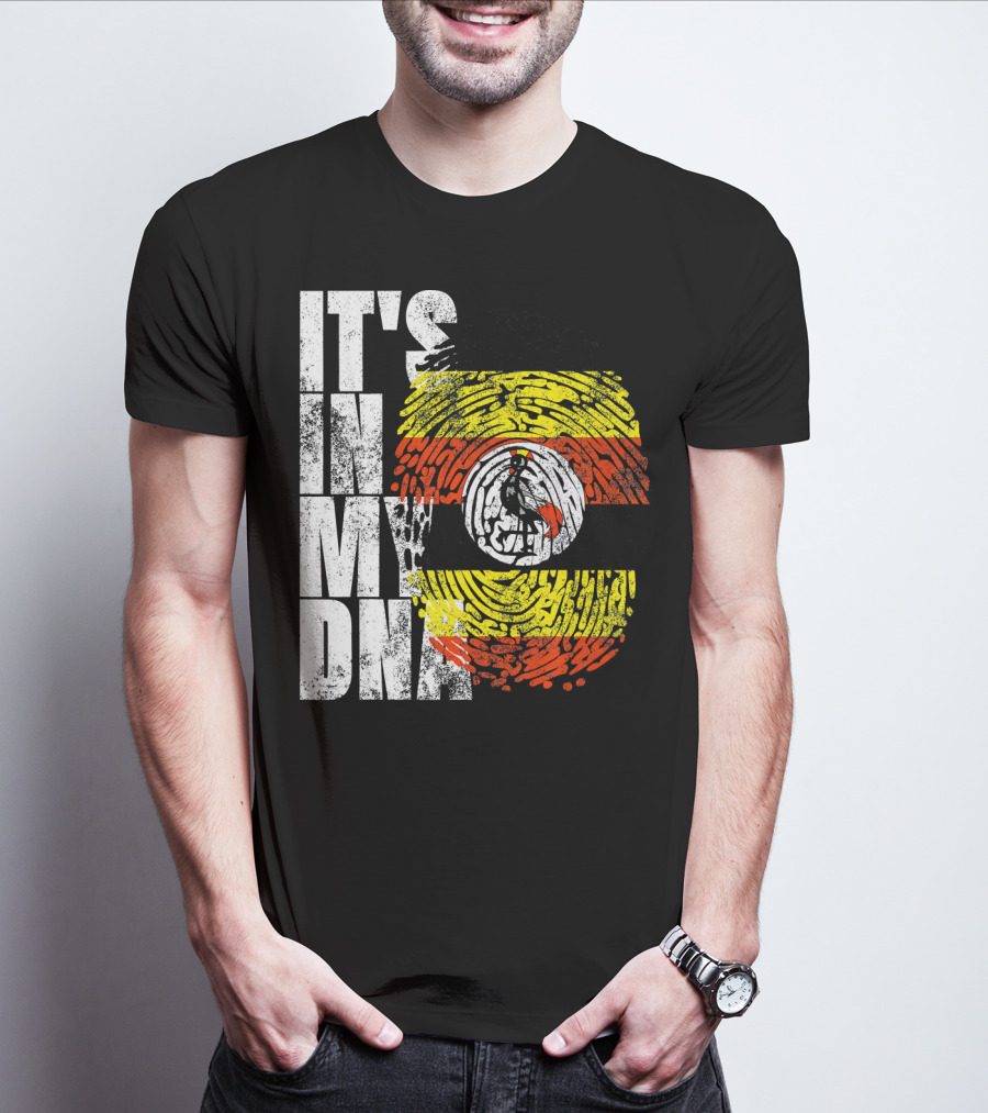 It's In My DNA Uganda African American Flag Fingerprint T-Shirt