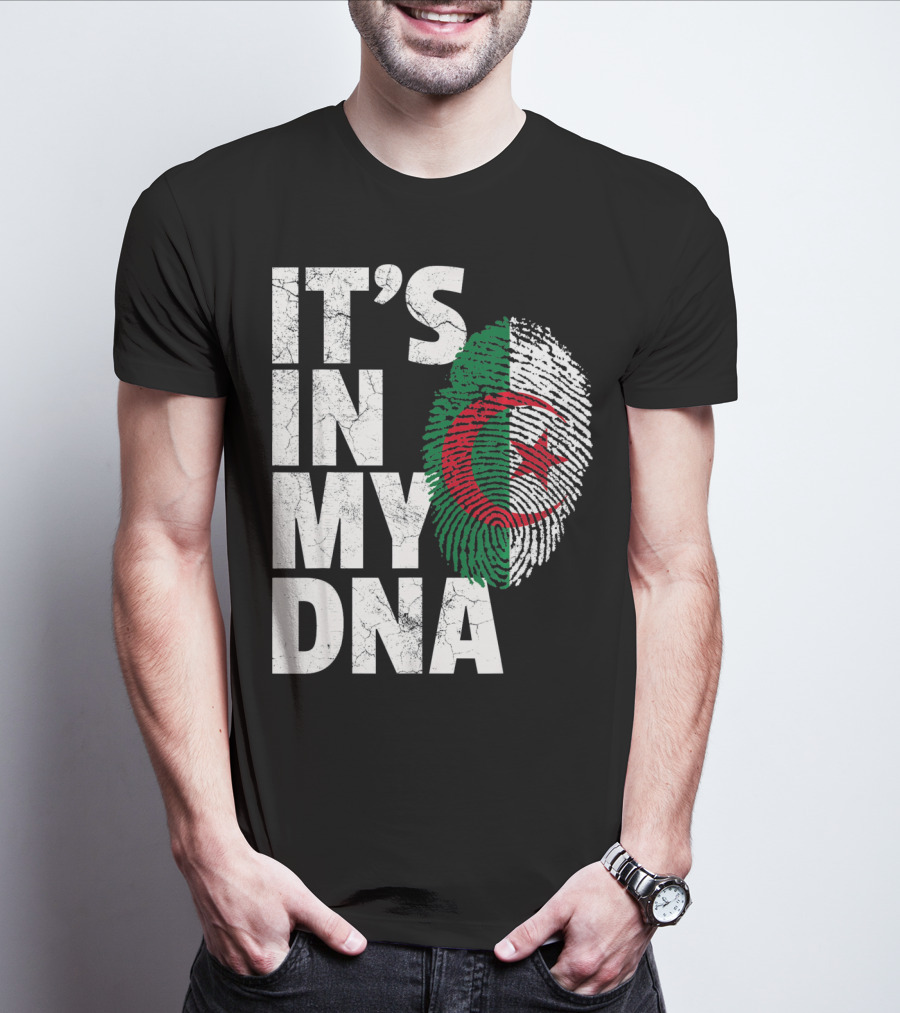IT'S IN MY DNA Algerian Algeria Flag Fingerprint T-Shirt