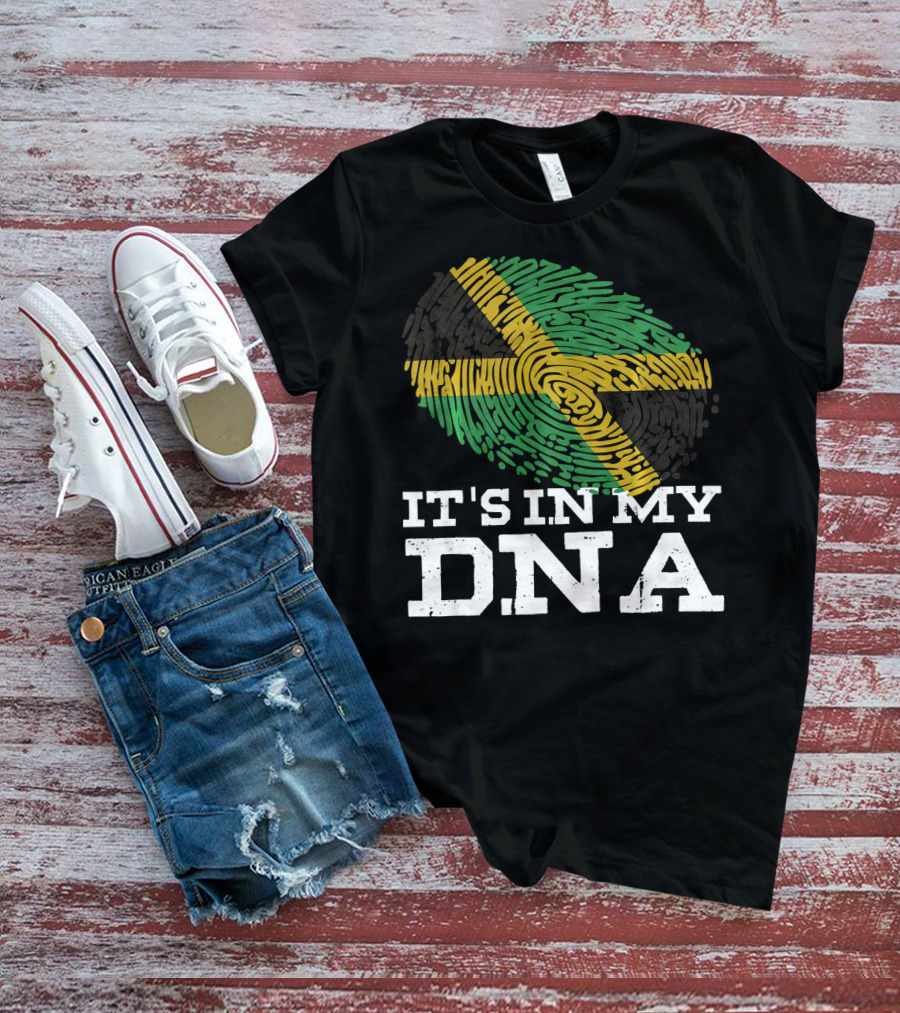 It's In My DNA Jamaican Pride Fingerprint Flag T-Shirt