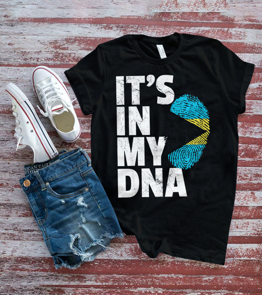 IT'S IN MY DNA Bahamas Bahamian Flag Fingerprint T-Shirt