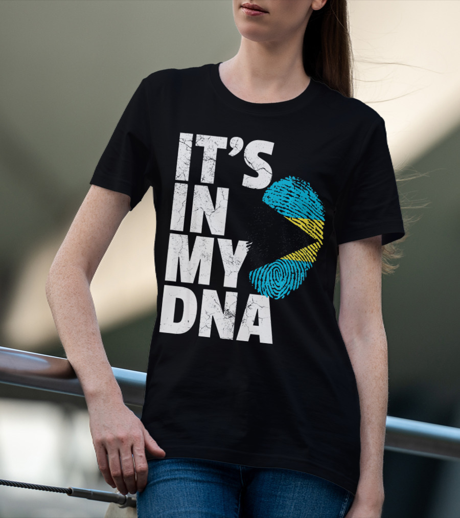 IT'S IN MY DNA Bahamas Bahamian Flag Fingerprint T-Shirt