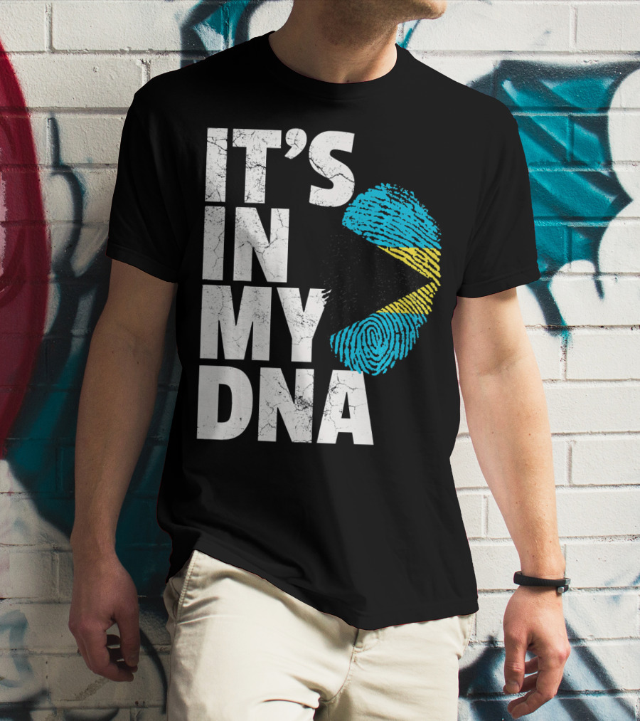 IT'S IN MY DNA Bahamas Bahamian Flag Fingerprint T-Shirt