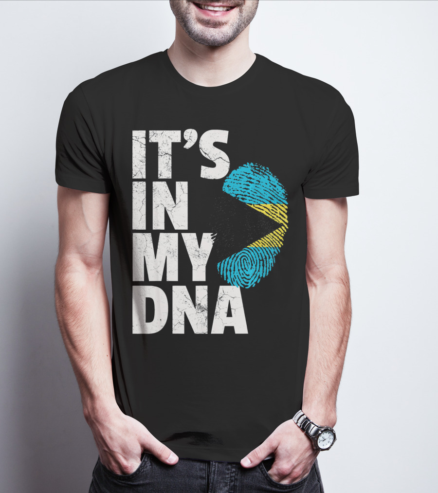 IT'S IN MY DNA Bahamas Bahamian Flag Fingerprint T-Shirt