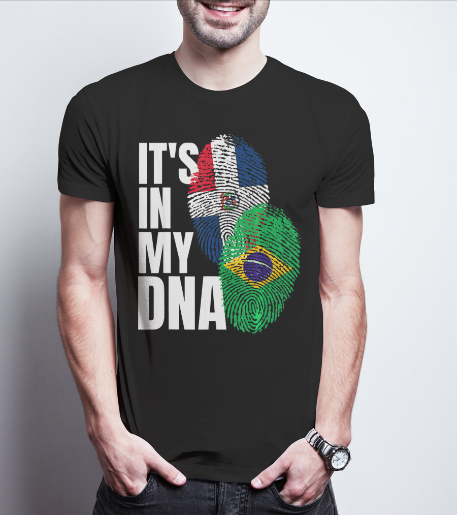It's In My DNA Brazilian And Dominican Flag Mix T-Shirt
