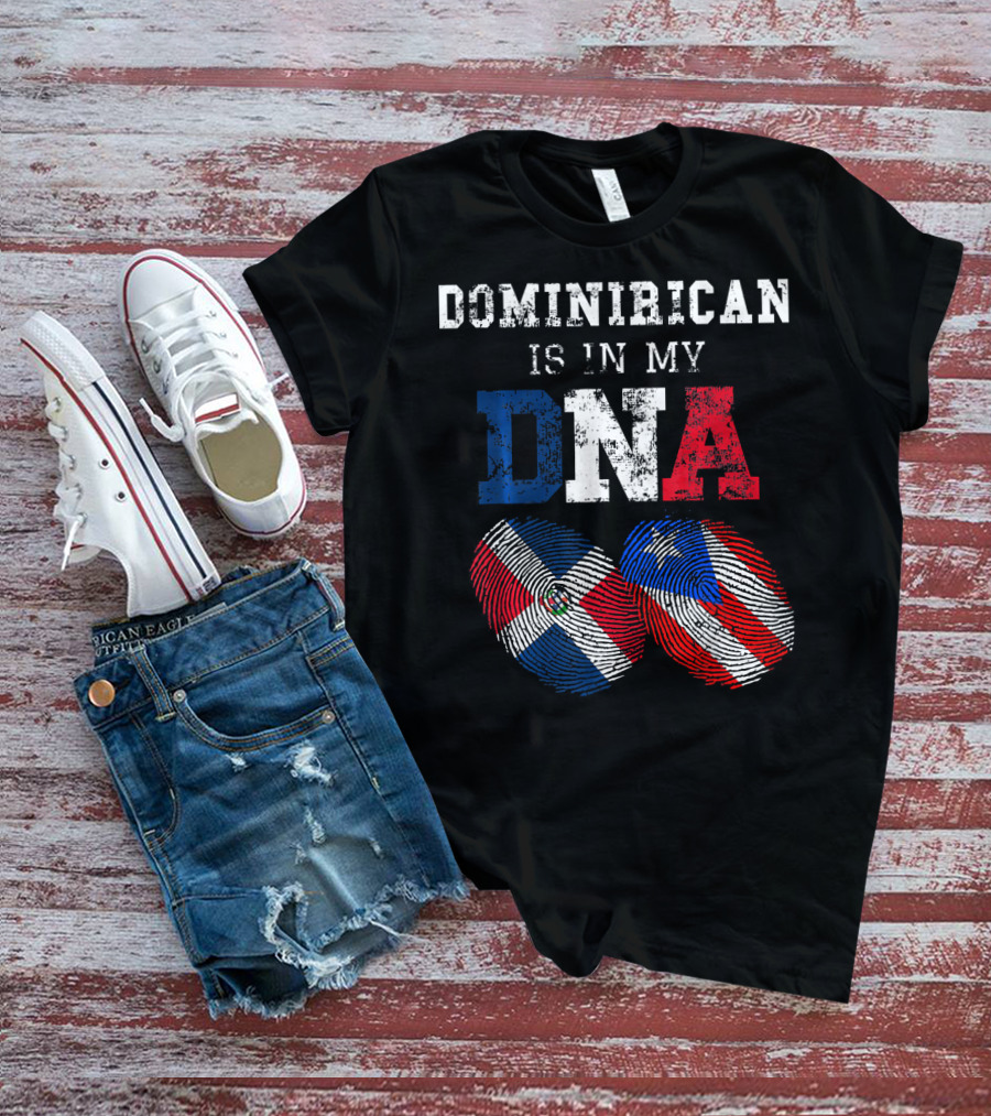 Dominirican Is In My DNA Puerto Rico Republica Flag Fingerprints T-Shirt