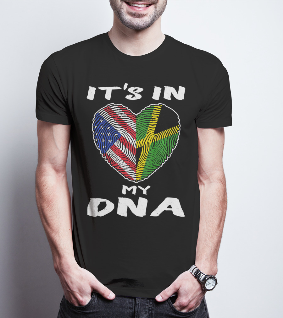 IT'S IN MY DNA USA Jamaica Fingerprint Heart T-Shirt