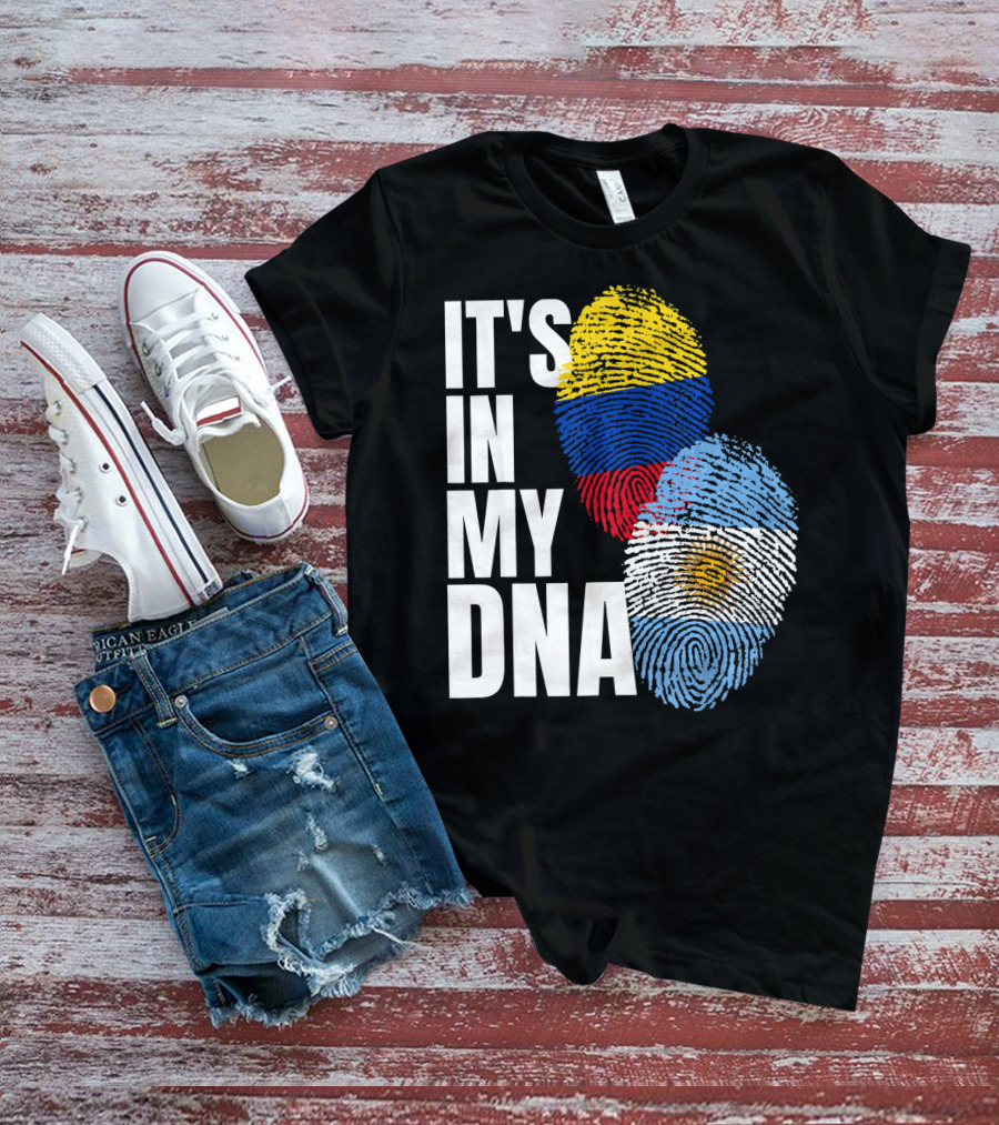 IT'S IN MY DNA Colombian And Argentinian Flags Fingerprint T-Shirt