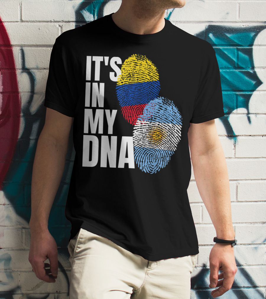 IT'S IN MY DNA Colombian And Argentinian Flags Fingerprint T-Shirt