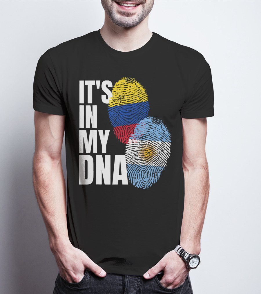 IT'S IN MY DNA Colombian And Argentinian Flags Fingerprint T-Shirt