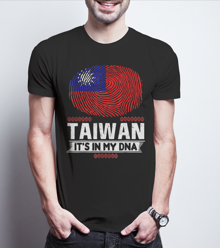 TAIWAN IT'S IN MY DNA Fingerprint Taiwanese Flag T-Shirt