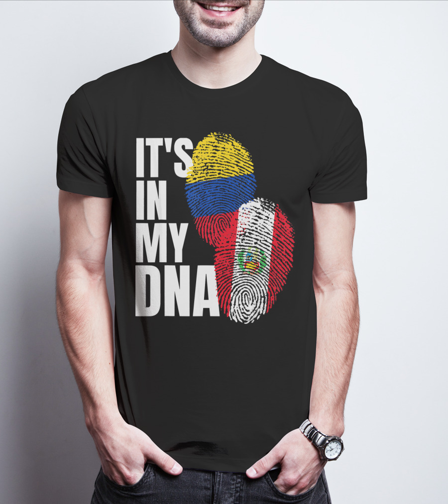 IT'S IN MY DNA Peruvian And Colombian Fingerprint Flag Heritage T-Shirt