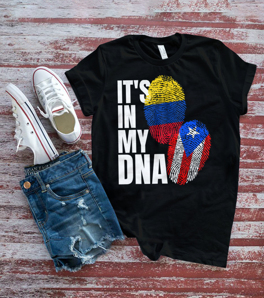 It's In My DNA Puerto Rican And Colombian Flag Fingerprints T-Shirt