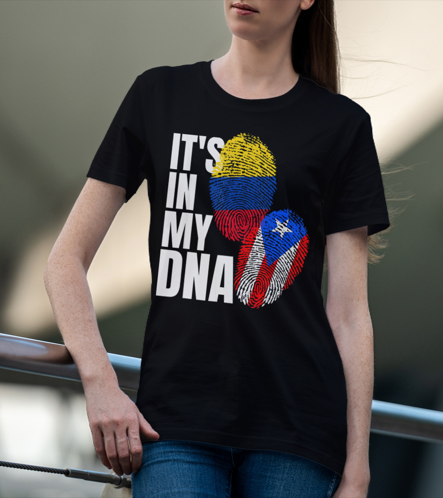 It's In My DNA Puerto Rican And Colombian Flag Fingerprints T-Shirt