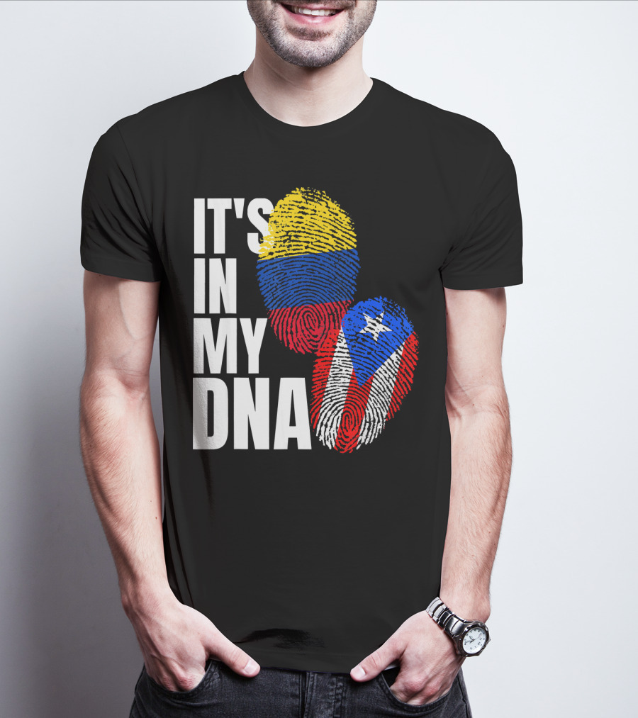 It's In My DNA Puerto Rican And Colombian Flag Fingerprints T-Shirt