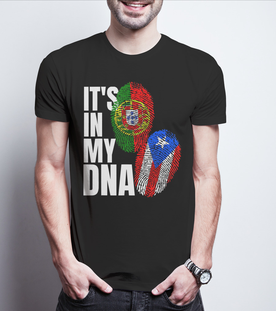 IT'S IN MY DNA Portuguese Puerto Rican Flag Fingerprint Heritage T-Shirt