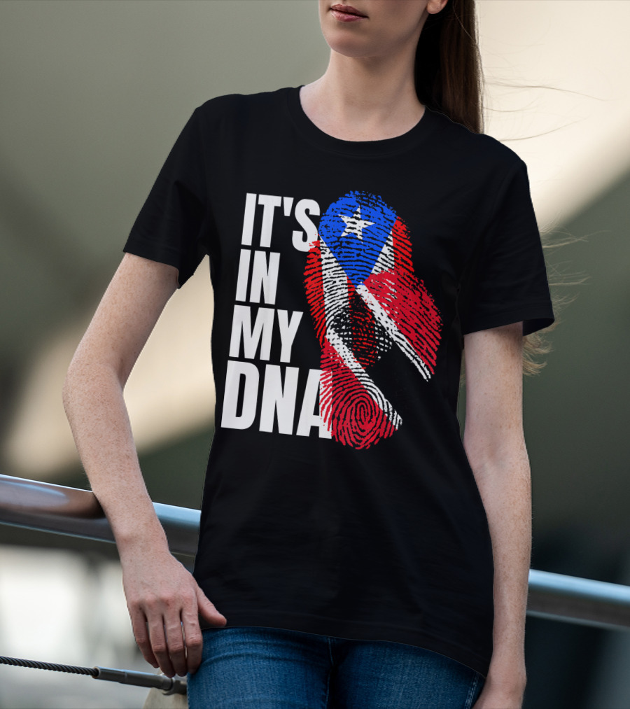 Trinidadian And Boricua Mix It's In My DNA Flag Fingerprint T-Shirt