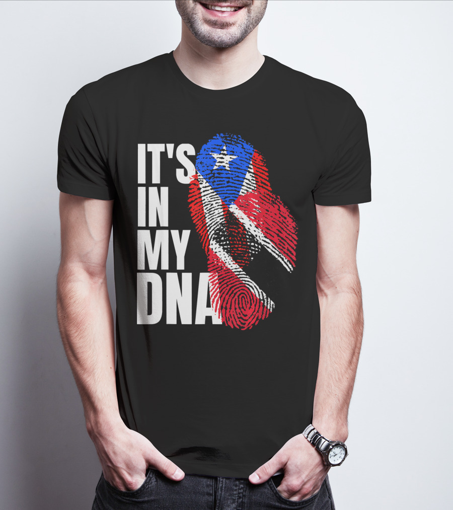Trinidadian And Boricua Mix It's In My DNA Flag Fingerprint T-Shirt