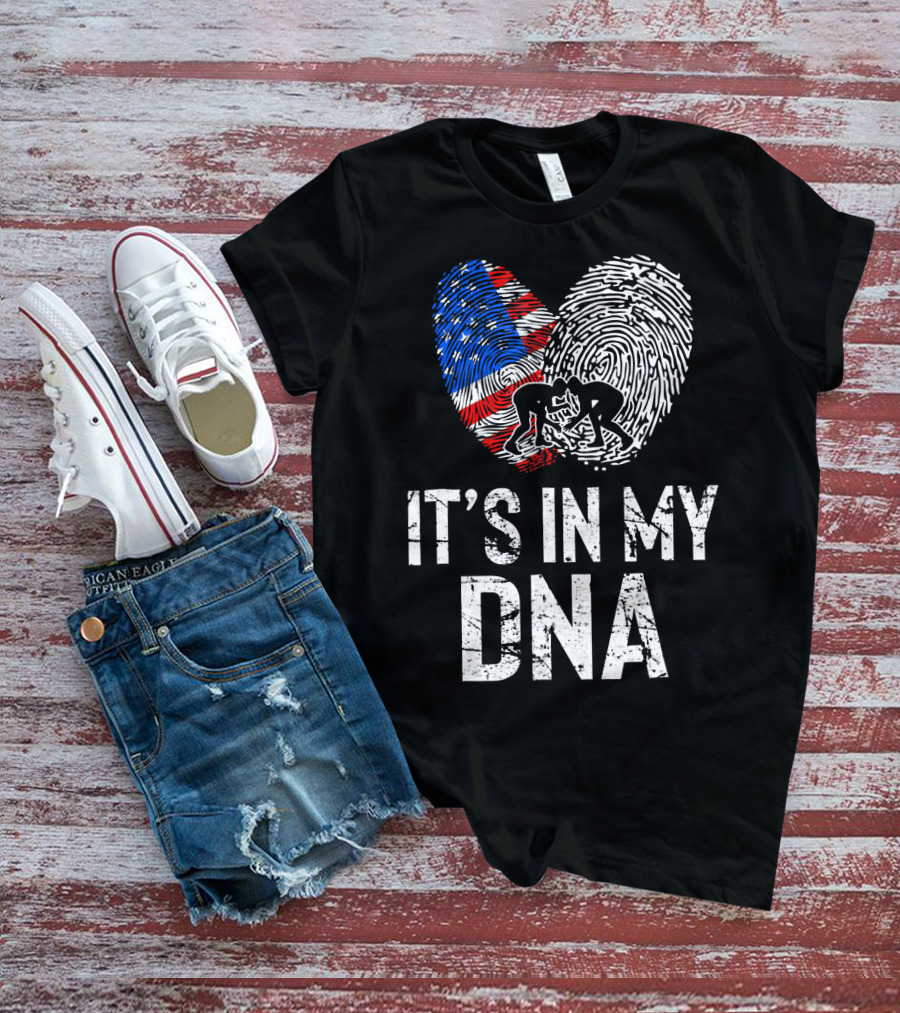 Wrestling USA Flag Fingerprint It's In My DNA T-Shirt