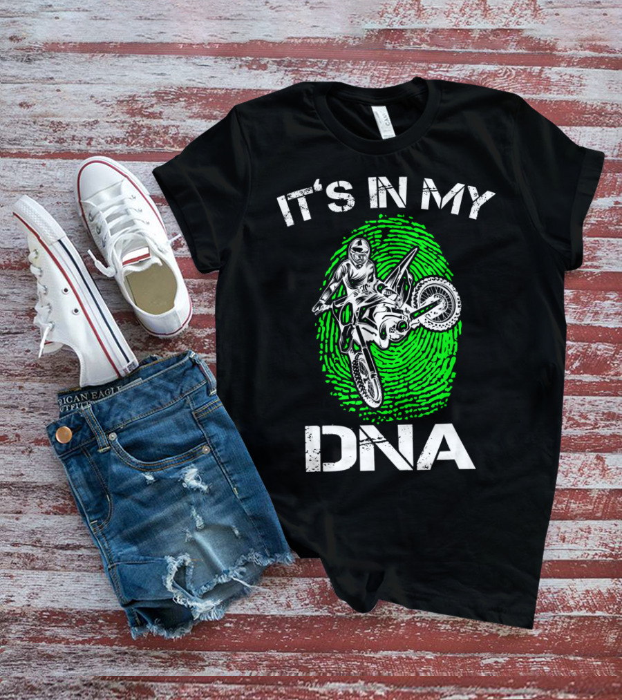Motocross It's In My DNA Green Dirt Bike Fingerprint Rider T-Shirt