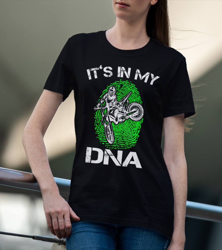 Motocross It's In My DNA Green Dirt Bike Fingerprint Rider T-Shirt