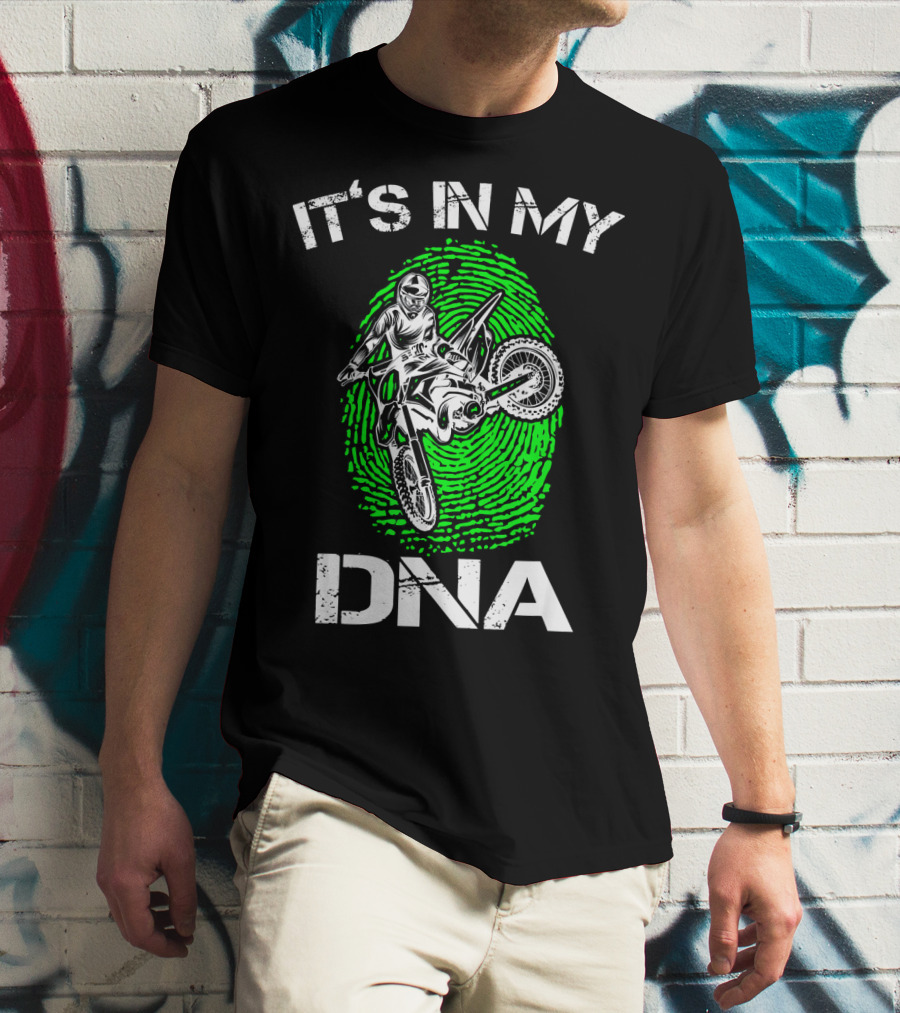 Motocross It's In My DNA Green Dirt Bike Fingerprint Rider T-Shirt