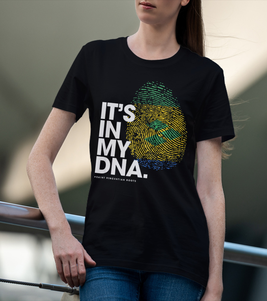 IT'S IN MY DNA Saint Vincentian Roots Fingerprint Flag Colors T-Shirt