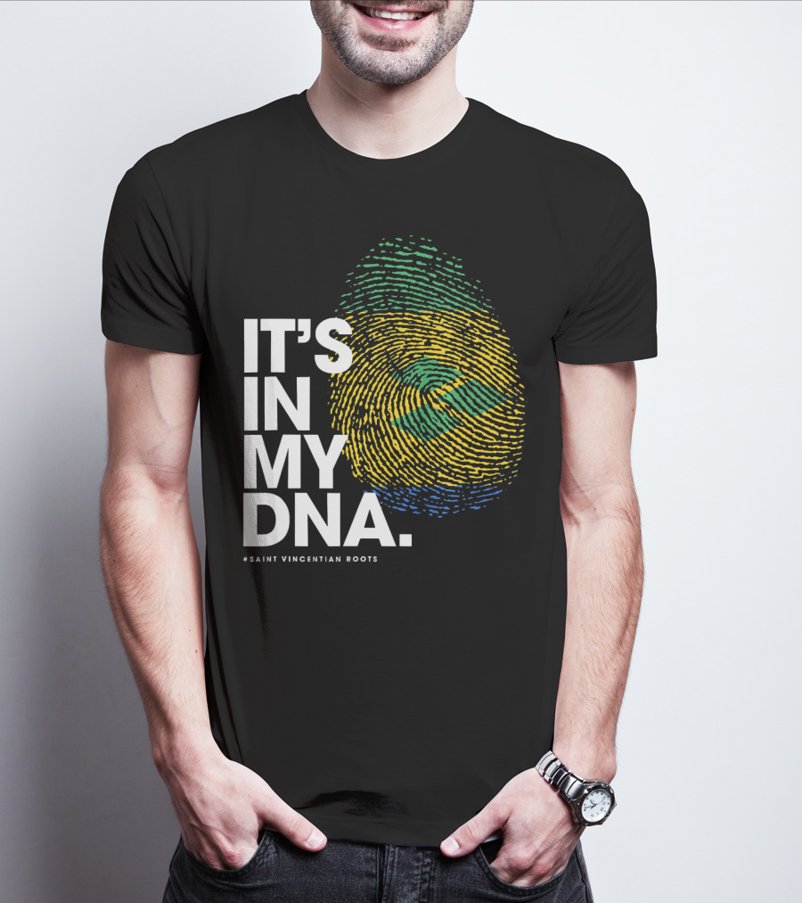 IT'S IN MY DNA Saint Vincentian Roots Fingerprint Flag Colors T-Shirt