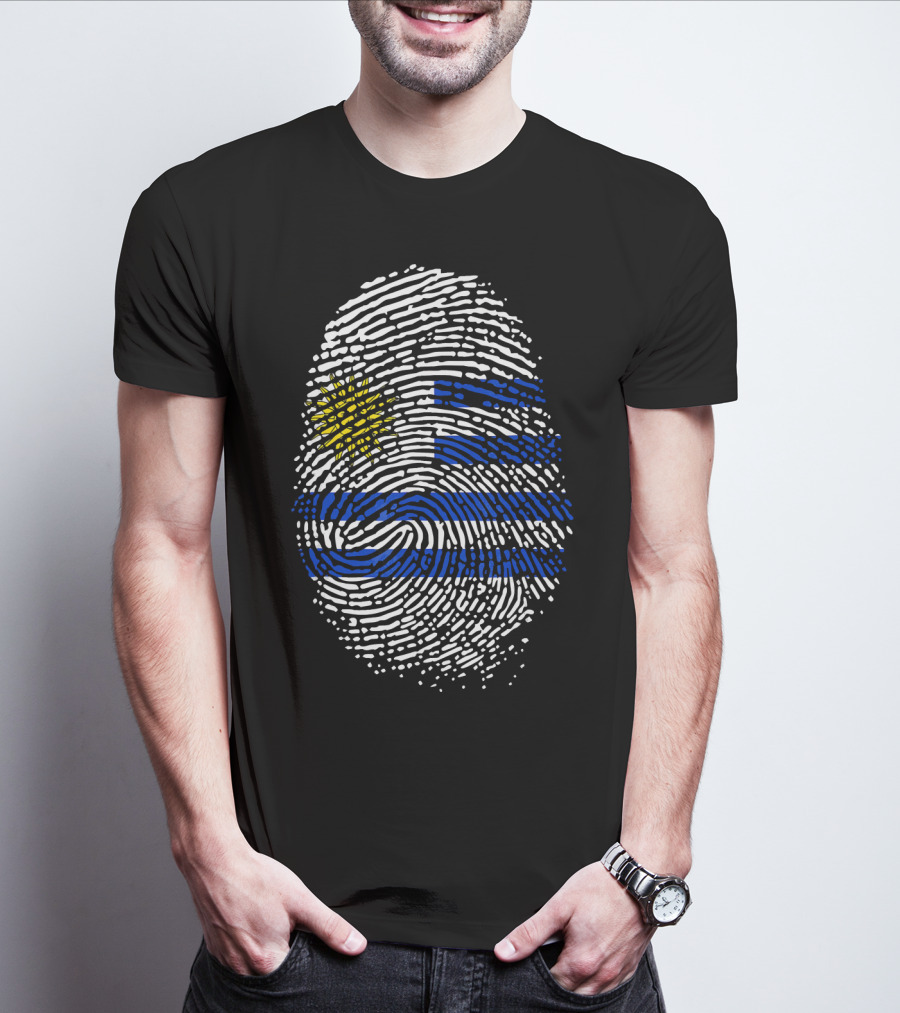 Uruguay Fingerprint Flag Theme Birthday DNA T-Shirt