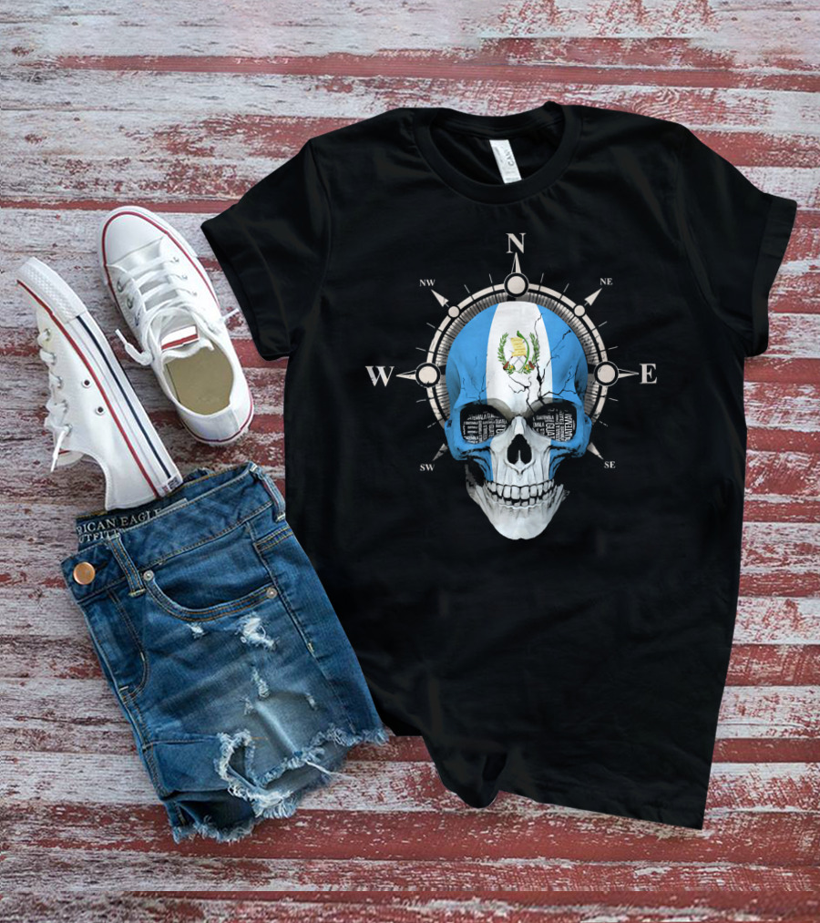 Guatemala Flag Skull Compass Guatemalan Directions T-Shirt
