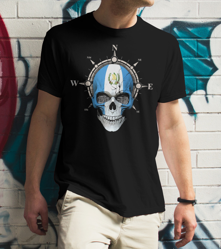 Guatemala Flag Skull Compass Guatemalan Directions T-Shirt