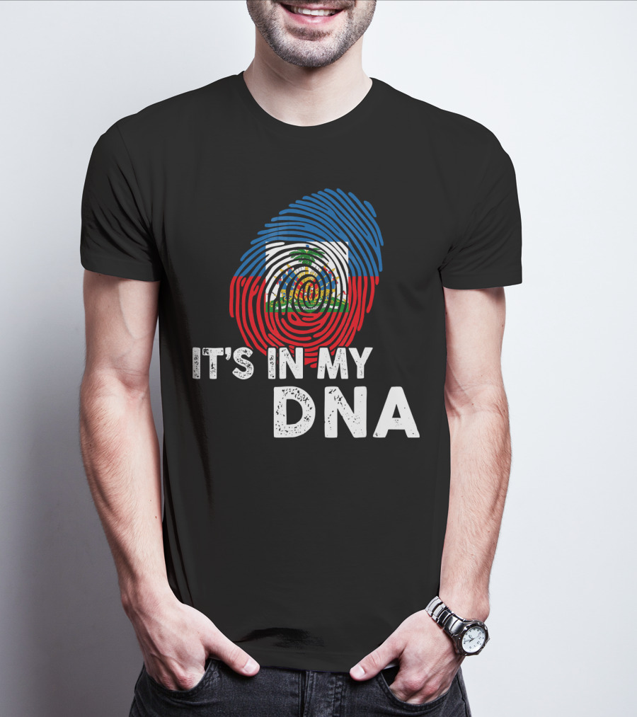 Haiti Flag Fingerprint It's In My DNA Haitian Pride T-Shirt