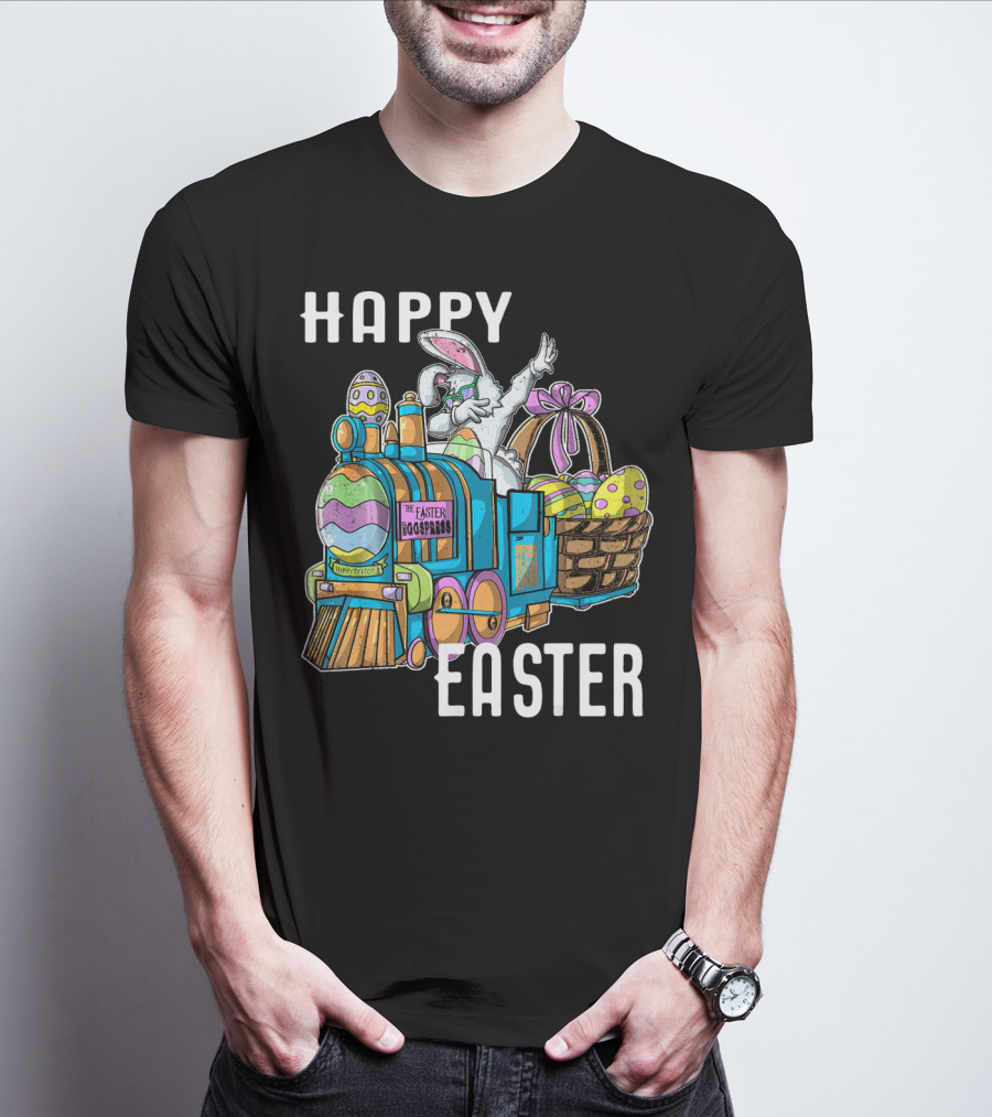 HAPPY EASTER Eggspress Bunny Train With Basket And Dabbing Rabbit T-Shirt