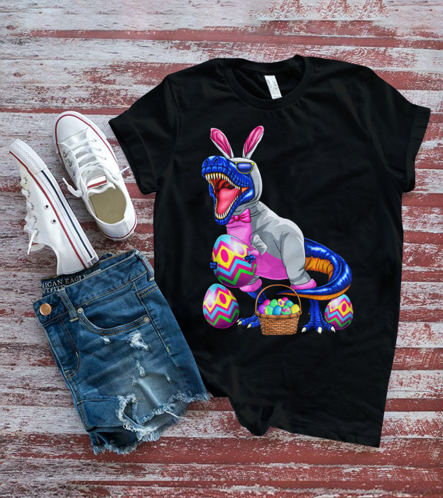 Easter Bunny T-Rex Dinosaur With Colorful Eggs T-Shirt