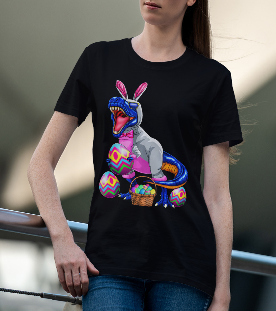 Easter Bunny T-Rex Dinosaur With Colorful Eggs T-Shirt