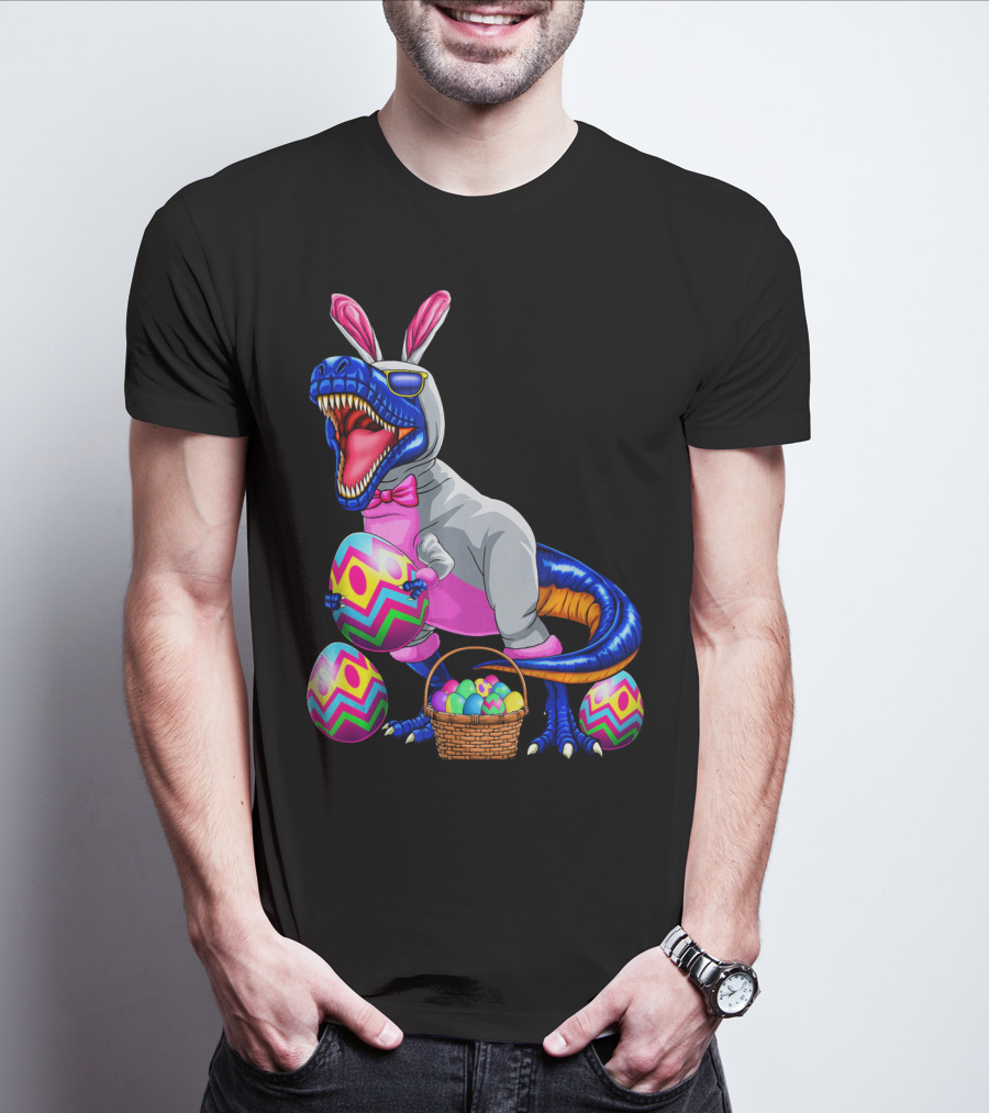 Easter Bunny T-Rex Dinosaur With Colorful Eggs T-Shirt