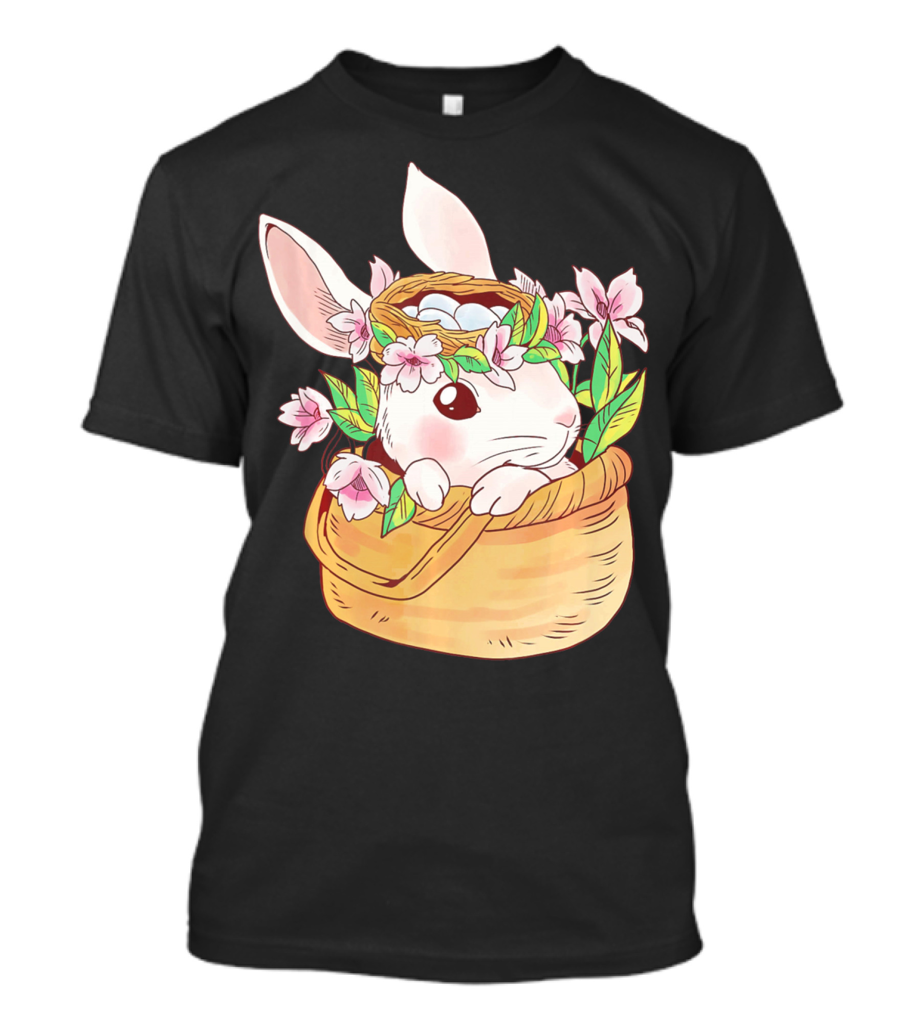Cute Easter Bunny Girl Floral Basket T-Shirt