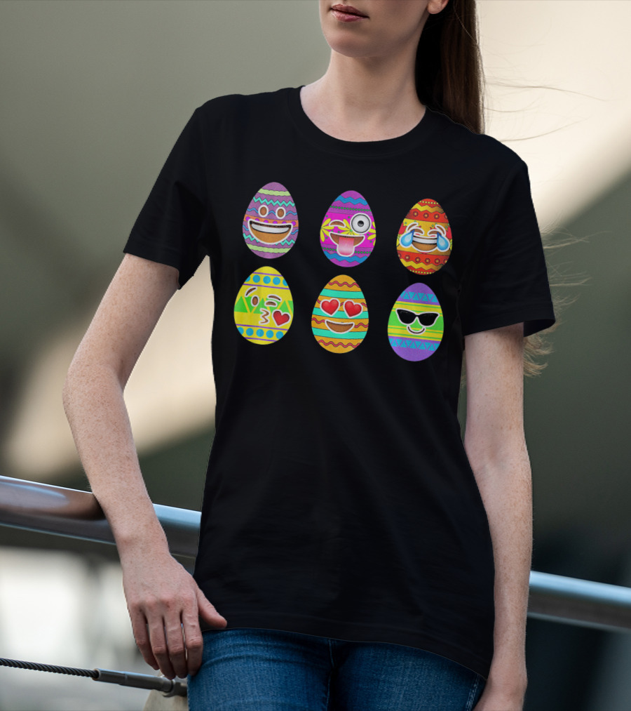 Funny Colorful Smiling Easter Eggs Emoji Faces T-Shirt