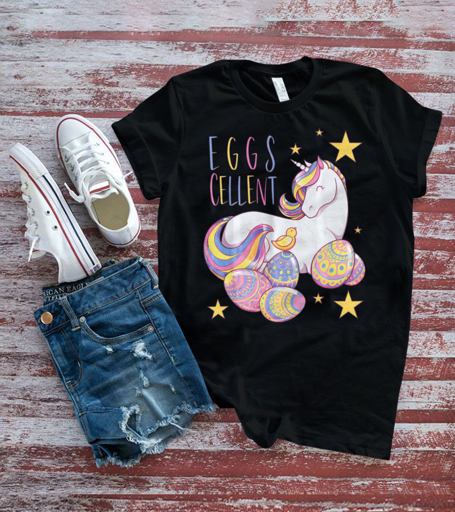 Eggs Cellent Easter Unicorn With Colorful Eggs And Stars T-Shirt