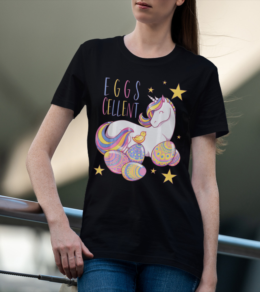 Eggs Cellent Easter Unicorn With Colorful Eggs And Stars T-Shirt