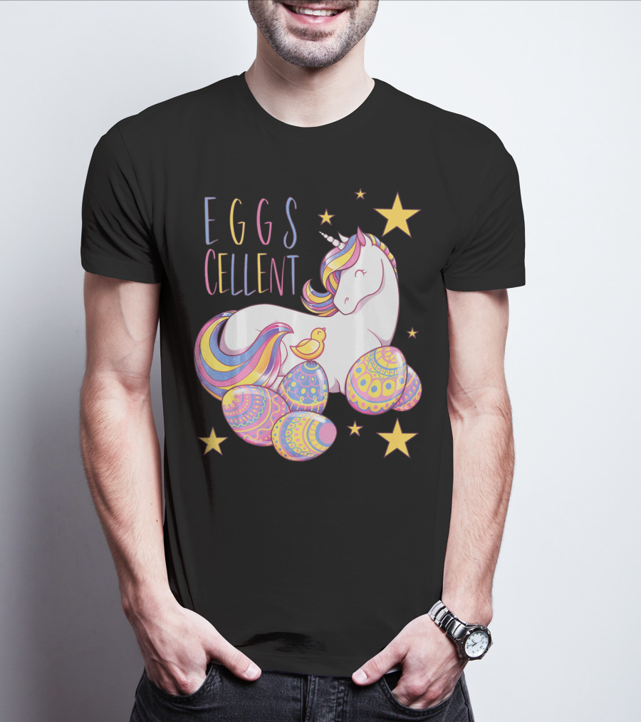 Eggs Cellent Easter Unicorn With Colorful Eggs And Stars T-Shirt