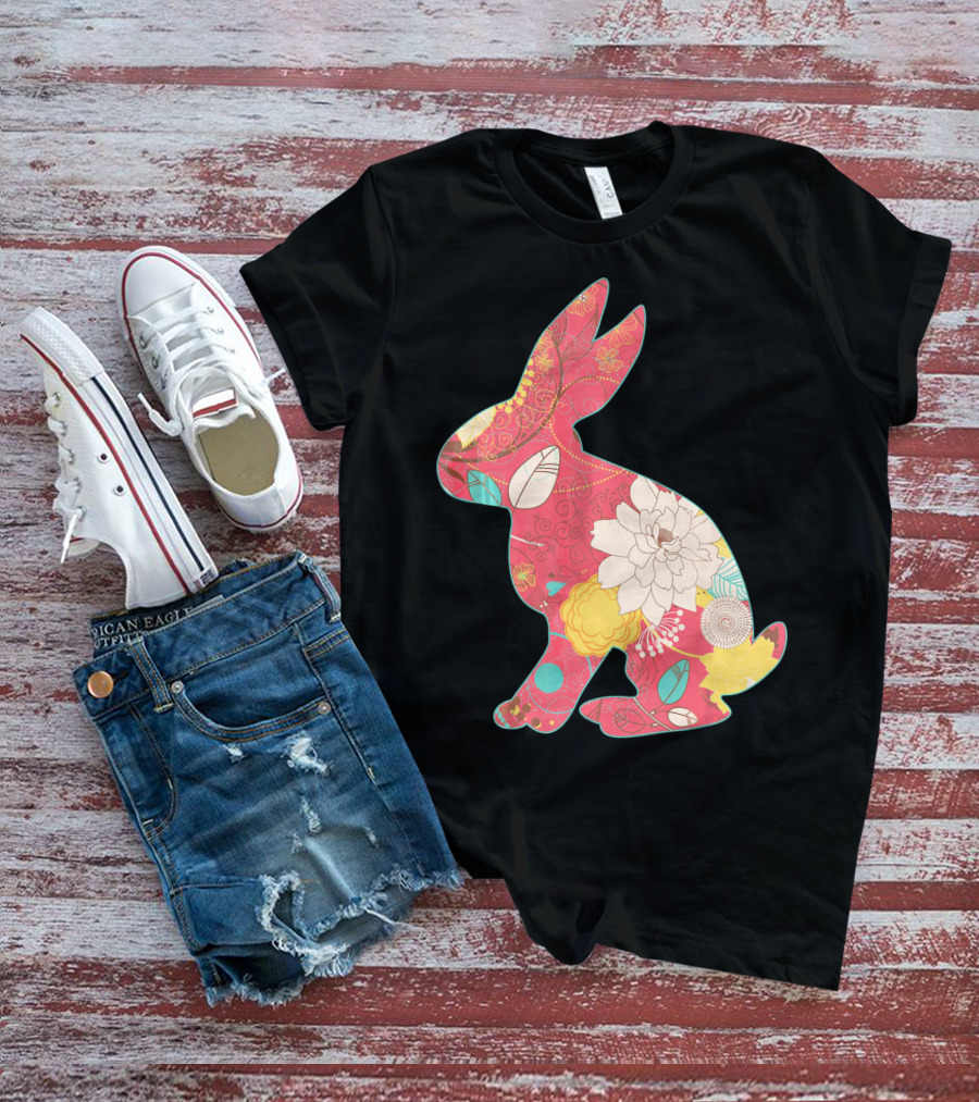 Retro Easter Bunny Vintage Floral T-Shirt