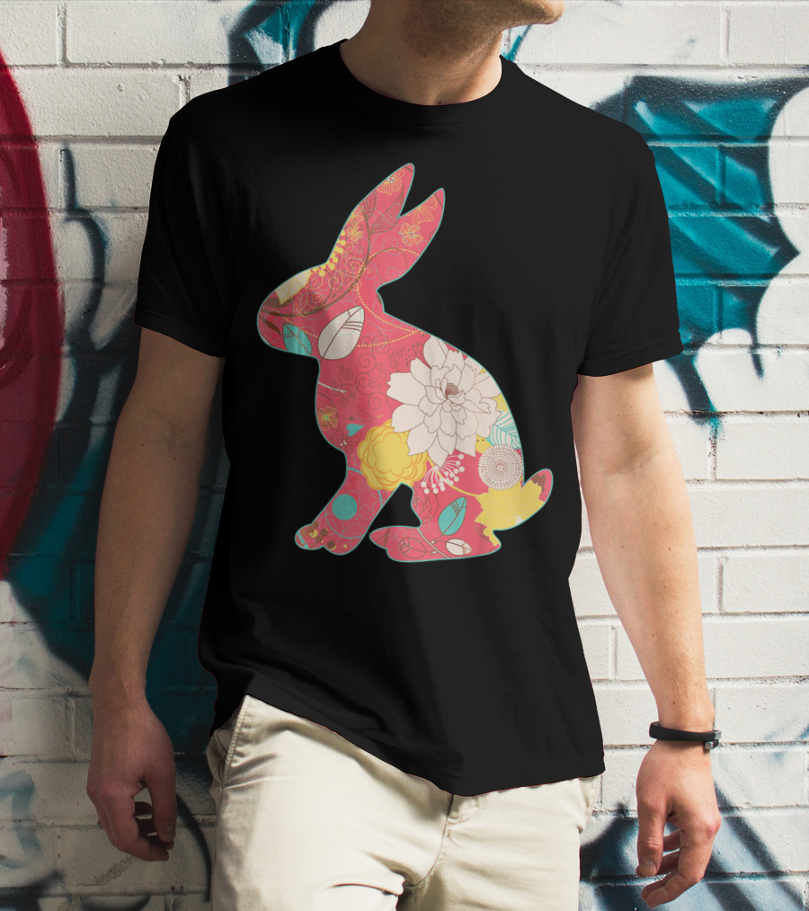 Retro Easter Bunny Vintage Floral T-Shirt