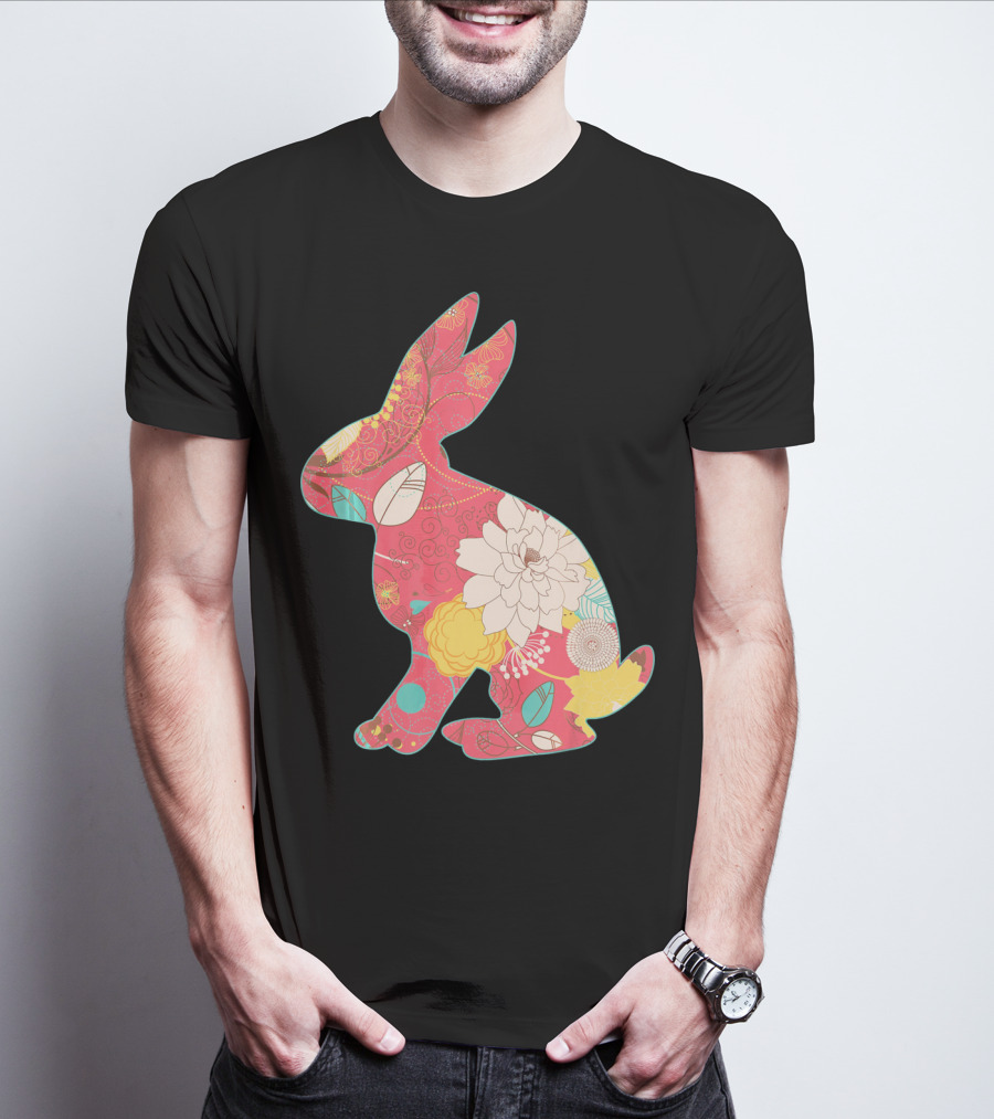 Retro Easter Bunny Vintage Floral T-Shirt