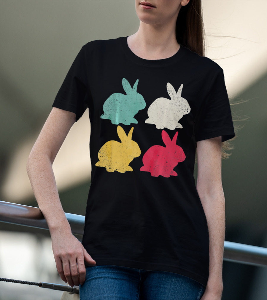 Retro Easter Bunny Rabbit Vintage Color Silhouette Quartet T-Shirt