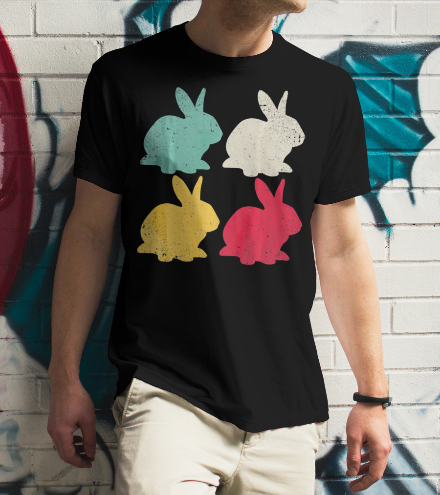 Retro Easter Bunny Rabbit Vintage Color Silhouette Quartet T-Shirt