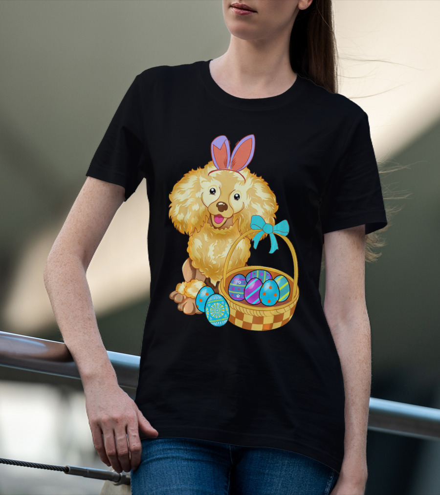 Adorable Poodle With Bunny Ears And Easter Egg Basket T-Shirt