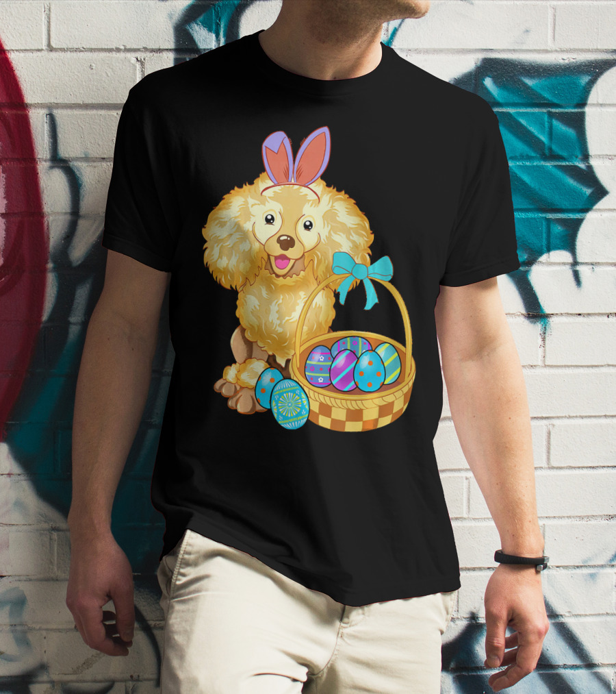 Adorable Poodle With Bunny Ears And Easter Egg Basket T-Shirt