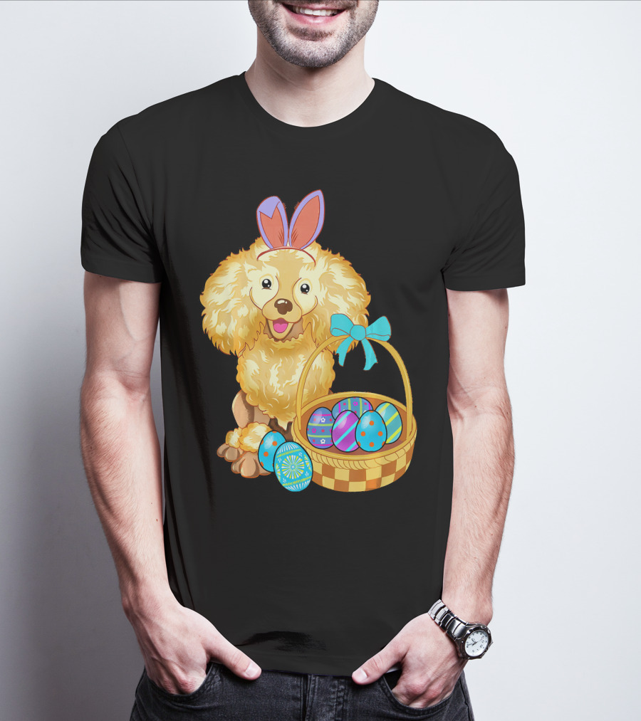 Adorable Poodle With Bunny Ears And Easter Egg Basket T-Shirt
